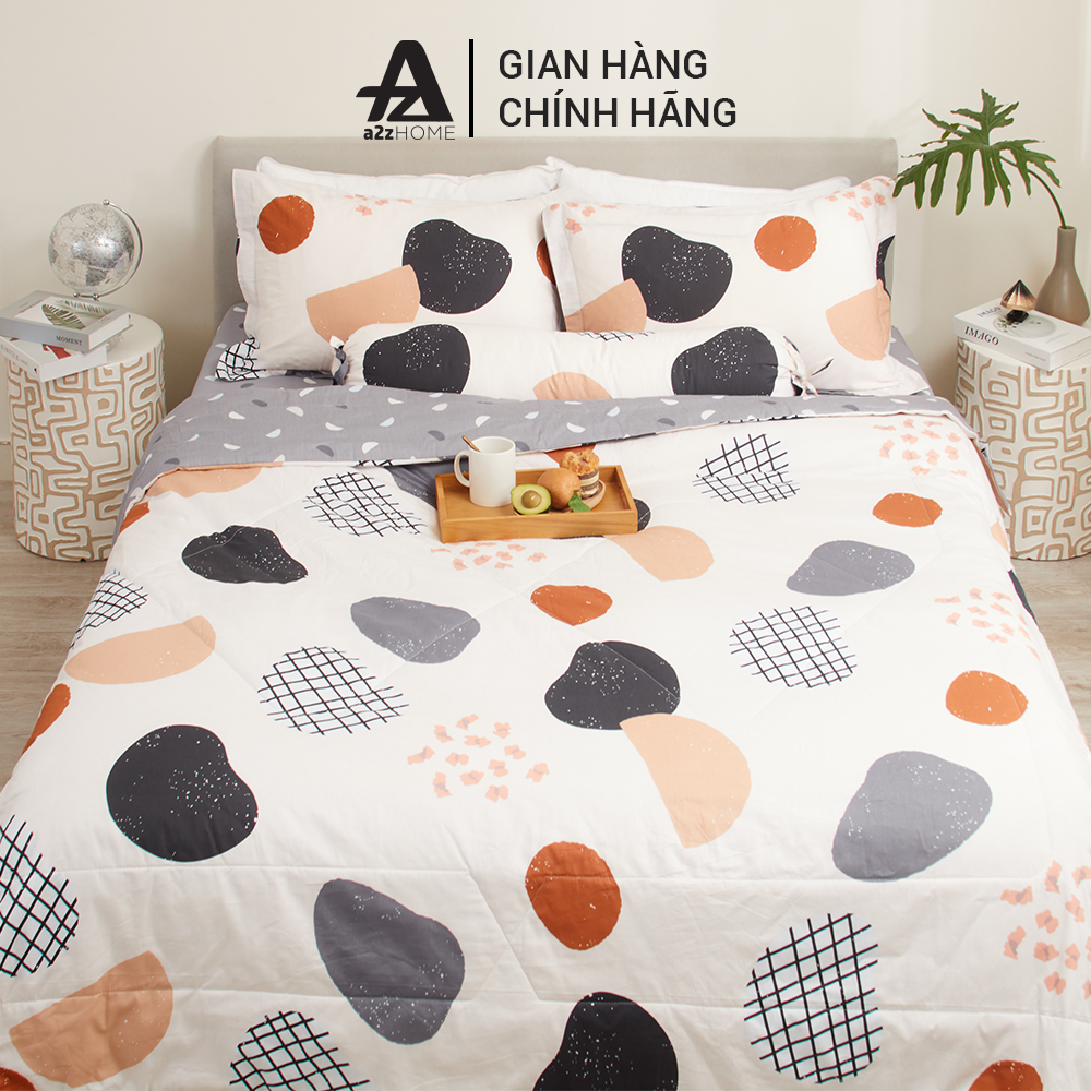 Bộ Ga Trải Giường 5 Món Round Spots Mềm Mại 100% Cotton Tự Nhiên A2Z Home