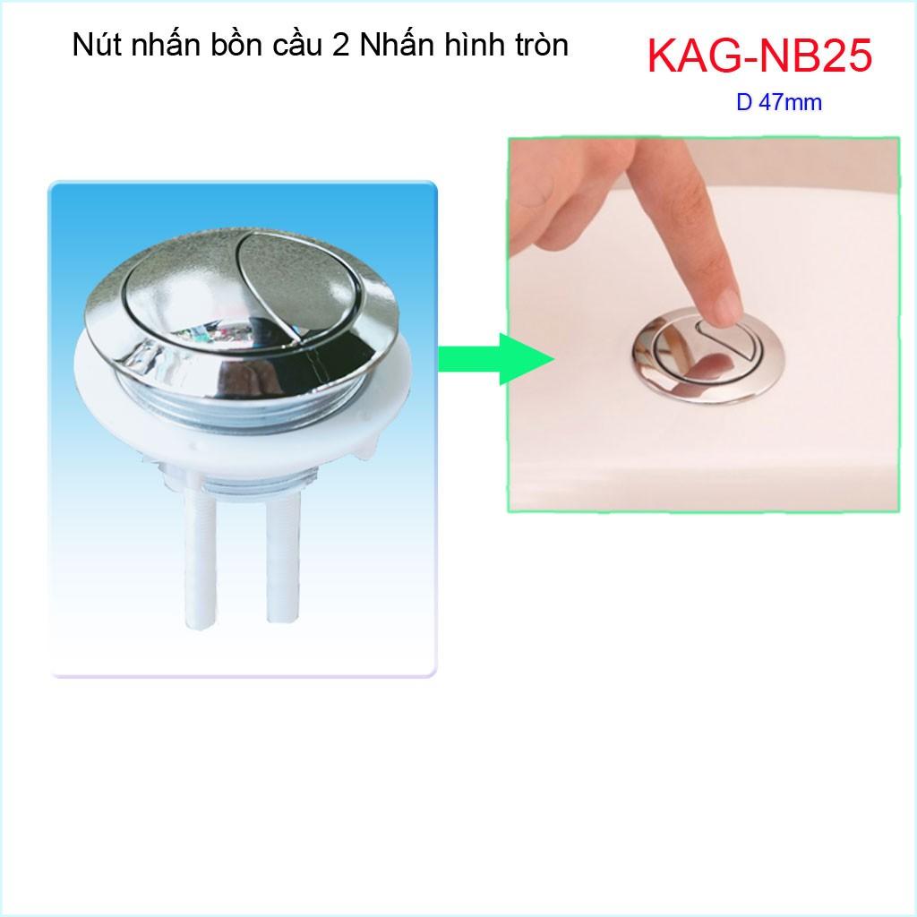 Nút 2 nhấn xả bồn cầu, nút nhấn cầu xả 2 nhấn tròn lỗ sứ D4.7-5cm, nút xả cầu KAG-NB25