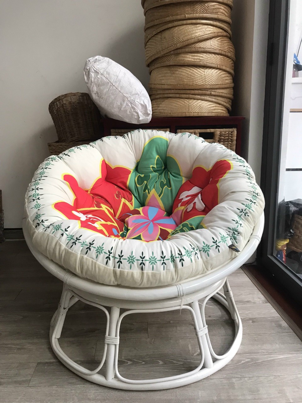 Ghế lười mây thật Tundo papasan cao cấp nệm hoa văn Indochine 1m