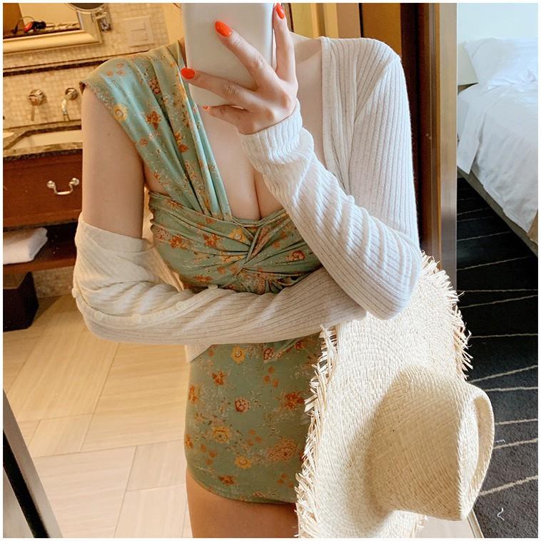 Bikini tắm biển một mảnh hoa - xanh lá - 1986