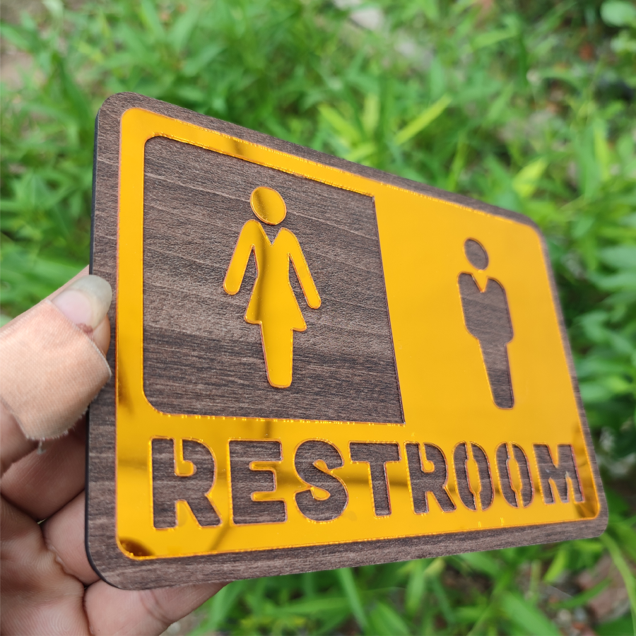 Bảng Restroom Gắn Phòng Vệ Sinh Tráng Gương Vàng - Sang Trọng, Hiện Đại