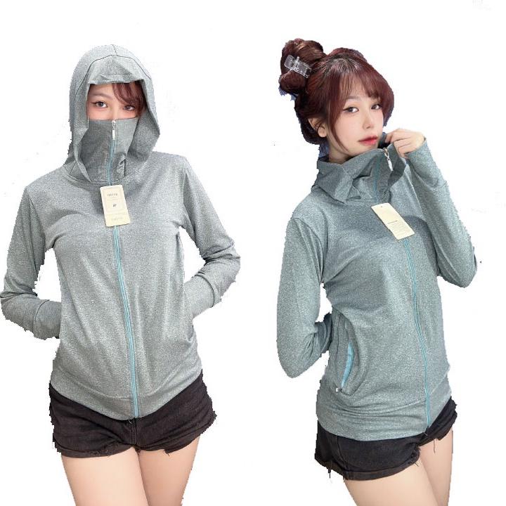 Áo khoác nữ chống nắng mặc mùa hè có nón trùm đầu,áo khoác 6 túi có dây kéo vải Thun Đốm LOẠI 1 co dãn mát lạnh