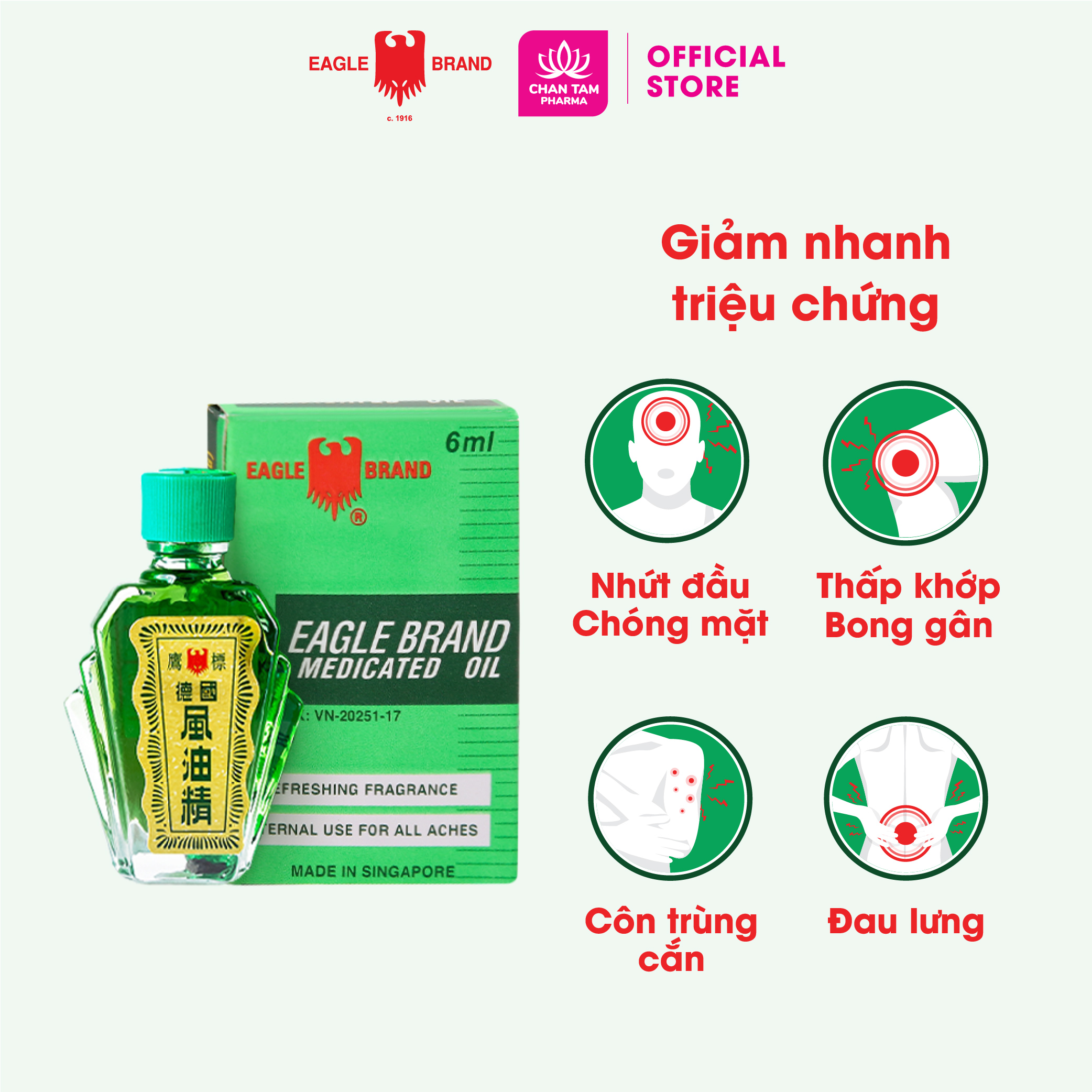 COMBO 3 LỌ 6ML - Dầu Gió Xanh Con Ó Eagle Brand