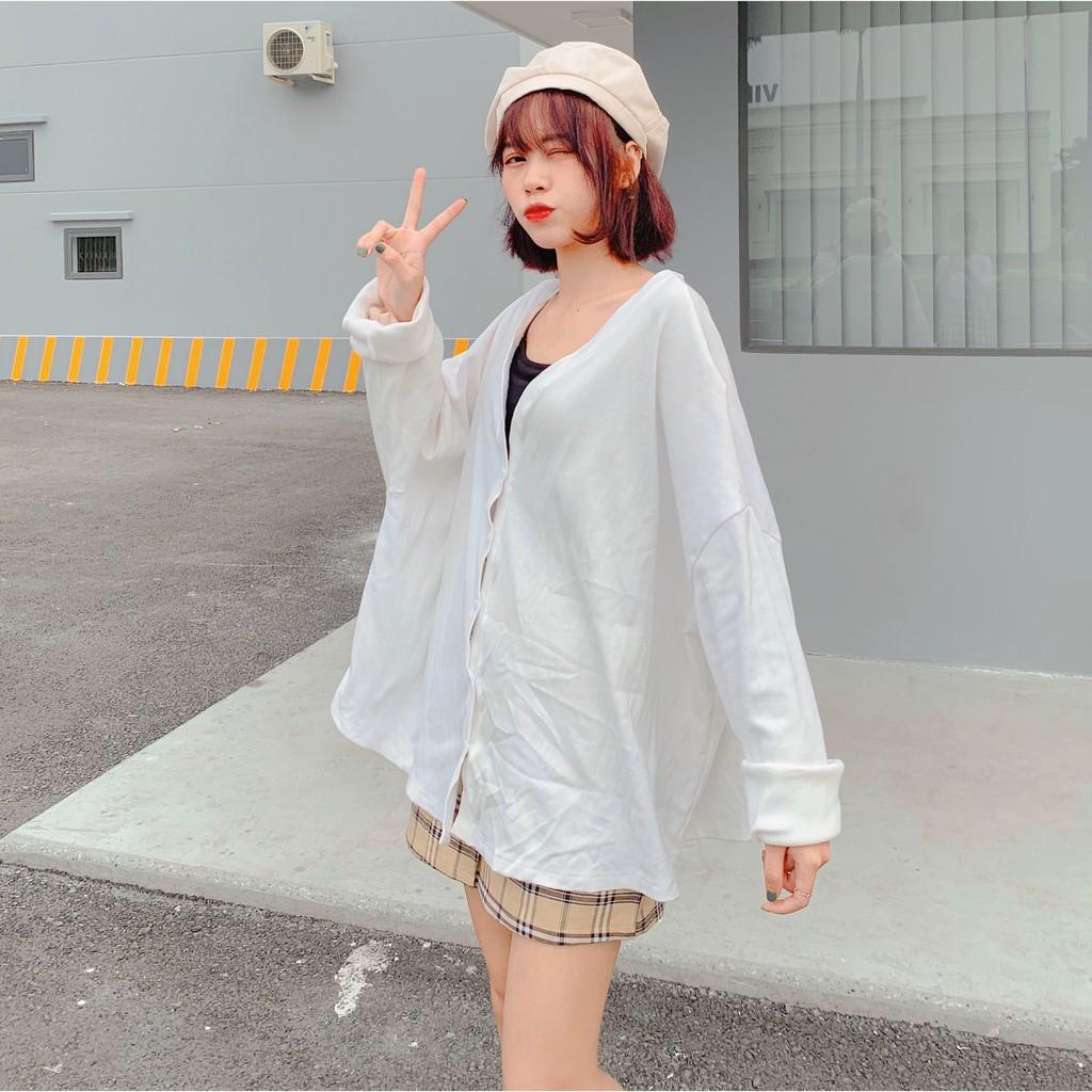 Áo Khoác Nỉ Cardigan Hàn Trơn Form Rộng Ulzzang (Ảnh thật