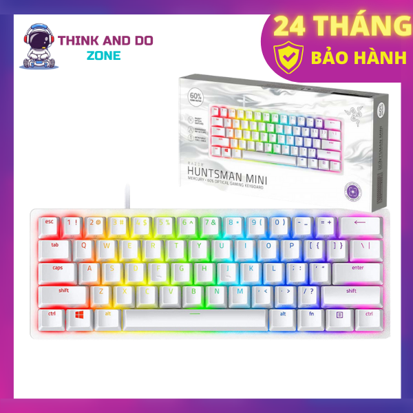 Bàn phím Razer Huntsman Mini-Trắng(Mercury)-60% Optical-Linear Red Switch_RZ03-03390400-R3M1-Hàng chính hãng