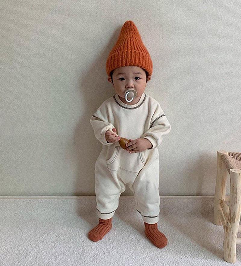 MILANCEl Thu Đông 2021 Bộ Quần Áo Cotton Solid Tập Đi Cho Bé Áo Liền Quần Đùi Bé Trai Phong Cách Hàn Quốc Cho Bé Romper Áo Liền Quần