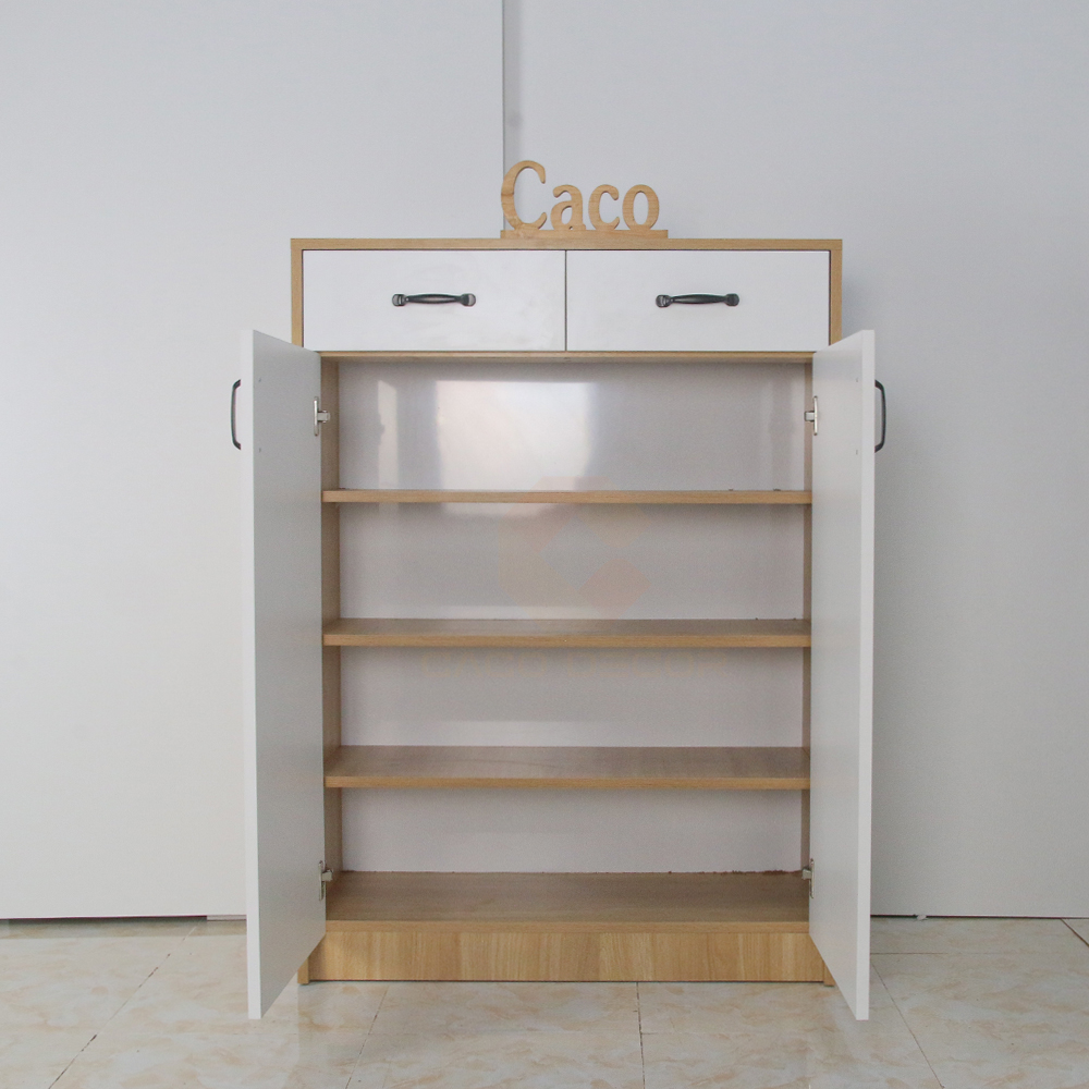 TỦ GIÀY GỖ CÔNG NGHIỆP MDF PHỦ MELAMINE MÀU VÀNG VÂN GỖ PHỐI TRẮNG