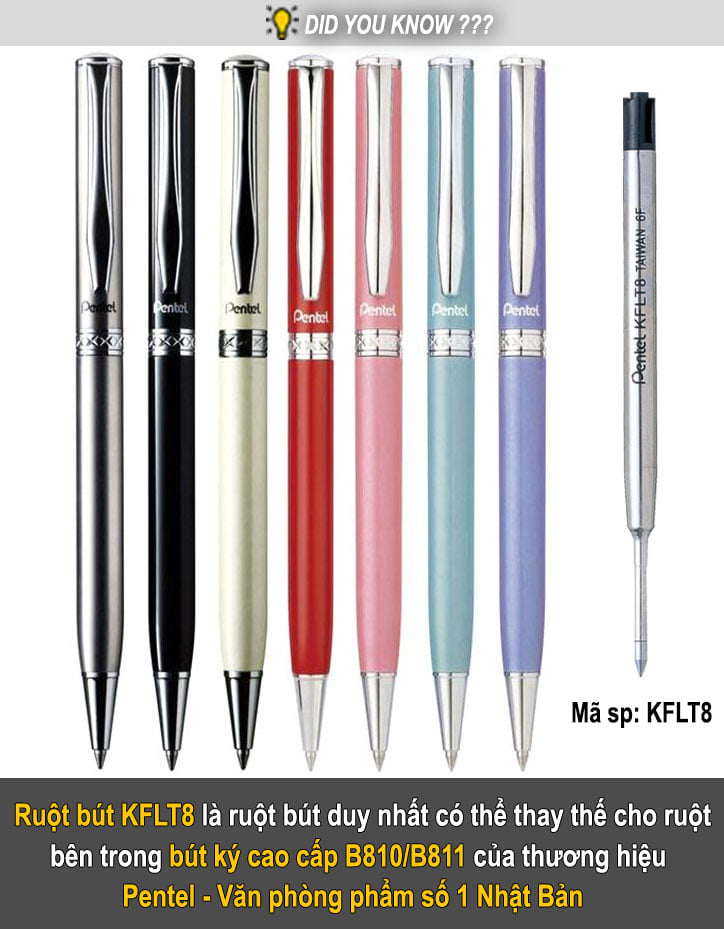 Bút Ký Cao Cấp Pentel B811 Ngòi 0.8mm Mực Xanh | Thiết Kế Nắp Vặn Thanh Lịch | Nhiều Màu Vỏ | Nét Viết Trơn Mượt