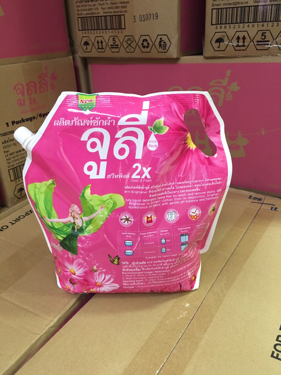 Combo túi nước giặt xả July 2X Sweet Pink 1.8L ( Thái Lan ) + túi lưới giặt quần áo 50x35cm