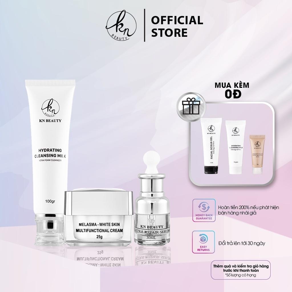 Bộ 3 sản phẩm Trắng Da Ngừa Nám KN Beauty chuyên sâu:Kem dưỡng + Serum + Sữa rửa mặt (Tặng Set Mini)