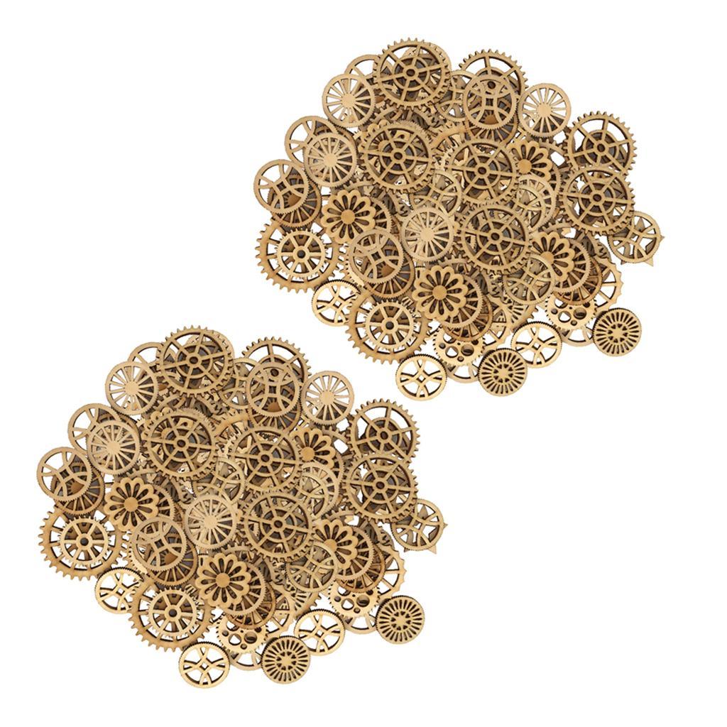 200pcs Mini Unfinished Wood Gear Shape Embellishments for DIY Wooden Crafts