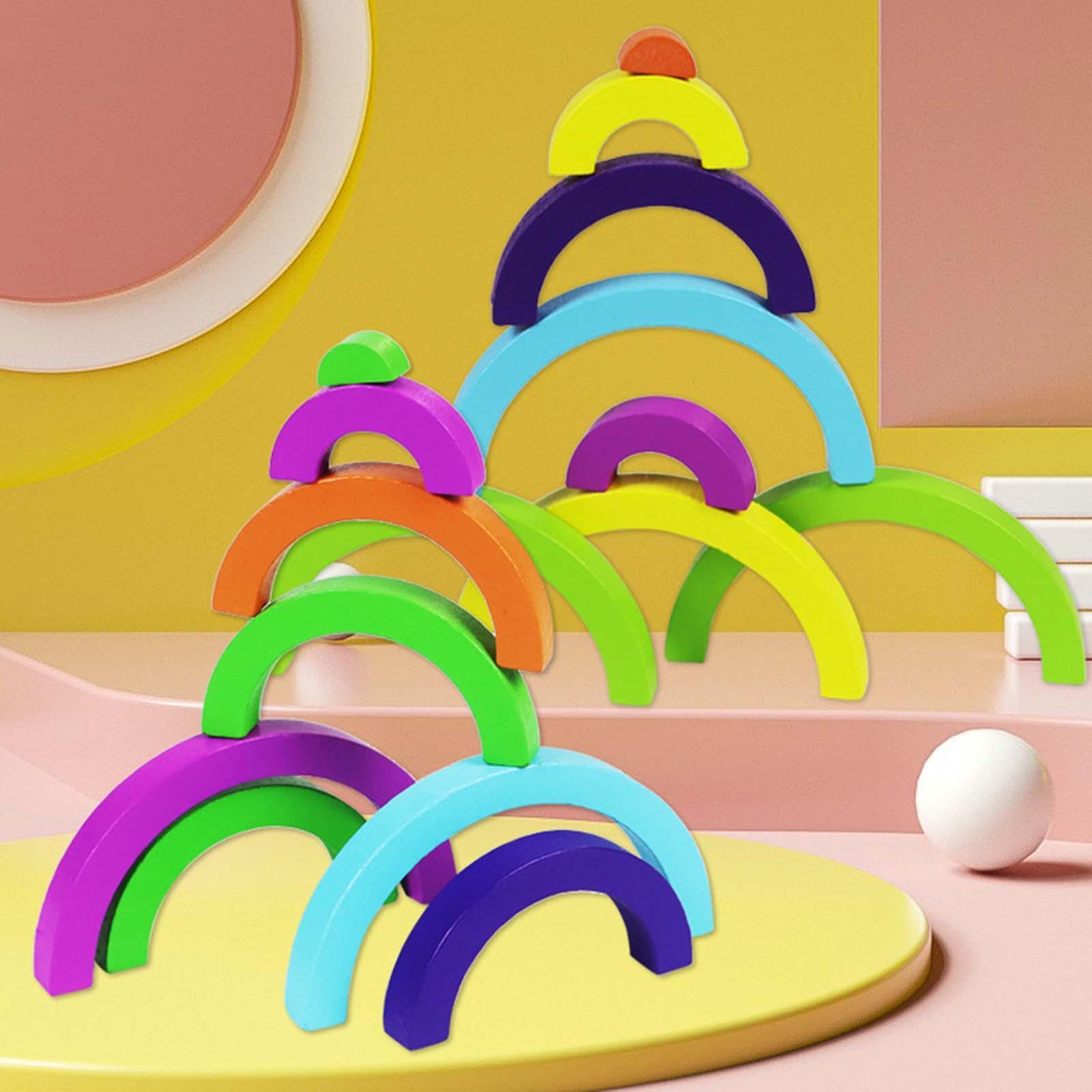 Wooden Rainbow Stacker Arch Bridge Playset Stacking Toys for Activity Boy Classic rainbow
