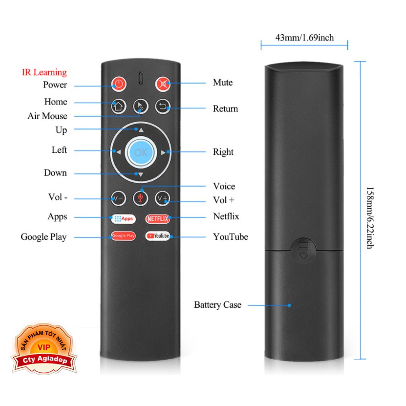 Chuột bay voice nhận dạng giọng nói Remote Tivibox SmartTV AGD T1