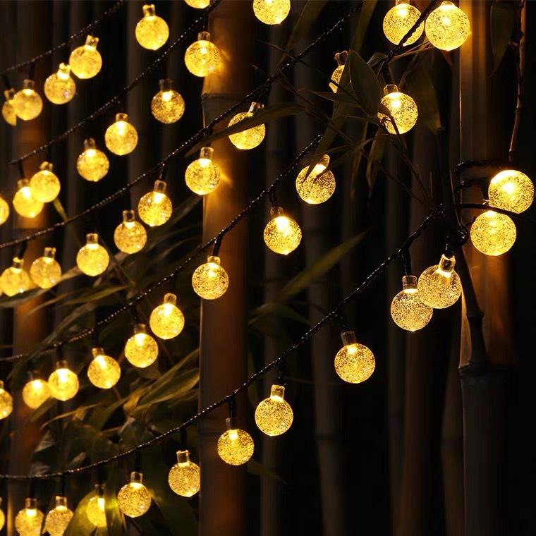 Dài 10M 50 Bóng Đèn Tròn Cherry Ball Pha Lê Đèn Led Xài Điện Không Chớp Nháy Chống Nước Decor Trang Trí Noel Nhà Cửa