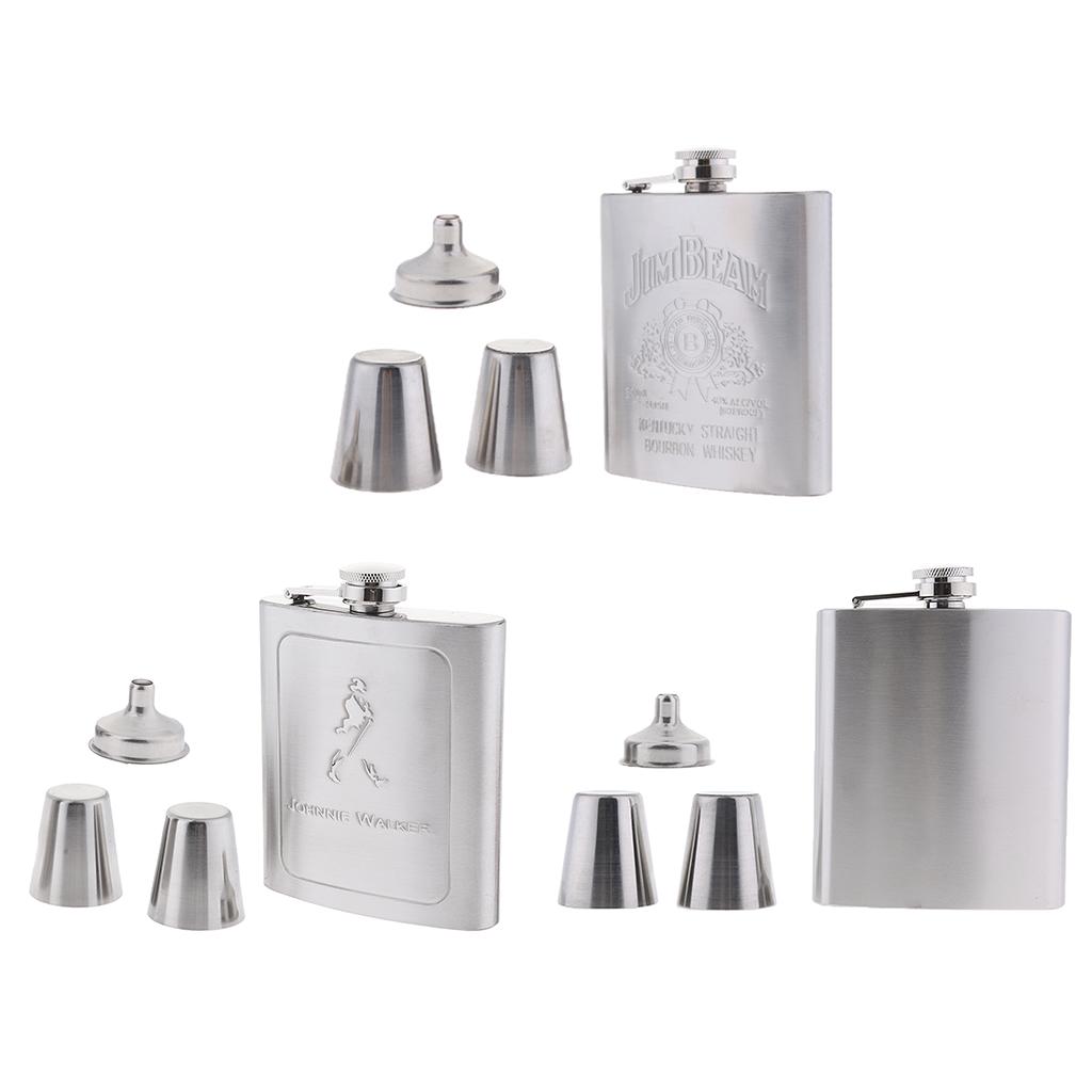 Hip Flask Stainless Steel Pocket Whiskey Engrave Funnel Drink Cup Spirit Set