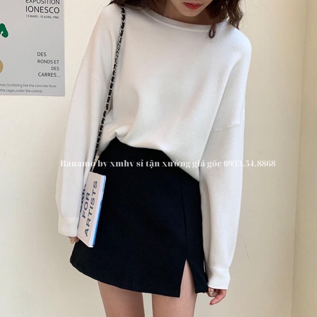 Chân váy nữ xẻ đùi chất tuyết mưa siêu đẹp thời trang Banamo fashion chân váy A xẻ đùi 5342