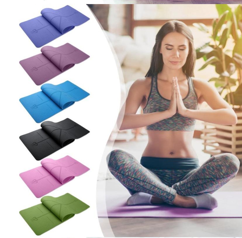 Thảm tập yoga định tuyến 6mm 1 lớp TPE Cao Cấp Cam Kết Hàng Loại 1 (Tặng túi lưới đựng+dây buộc)Nhiều Màu Khách Tự chọn