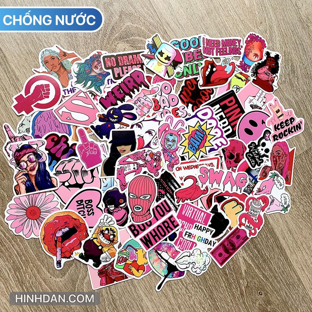 Sticker Hồng Ngầu - Swag Pink - Dán Trang Trí - Chất Liệu PVC Cán Màng Chất Lượng Cao Chống Nước, Chống Nắng, Không Bong Tróc Phai Màu