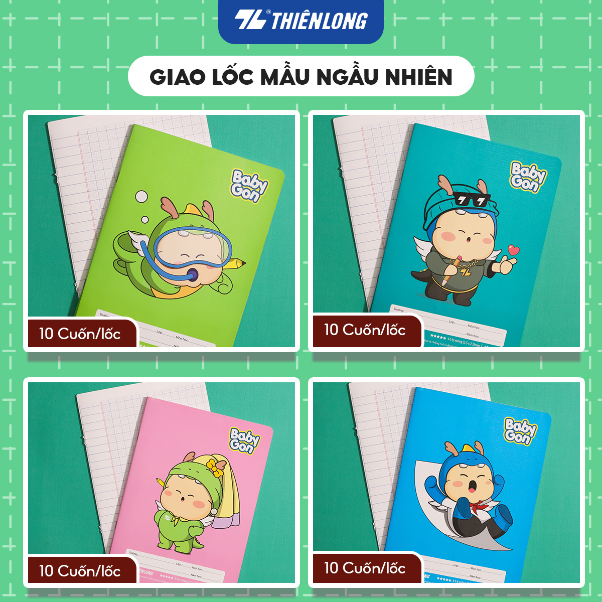 [TẶNG 2] Combo 10 Vở 4 ô ly vuông, tập học sinh 80 trang 100gsm Thiên Long NB-123 - Vở ô ly học sinh mẫu ngẫu nhiên