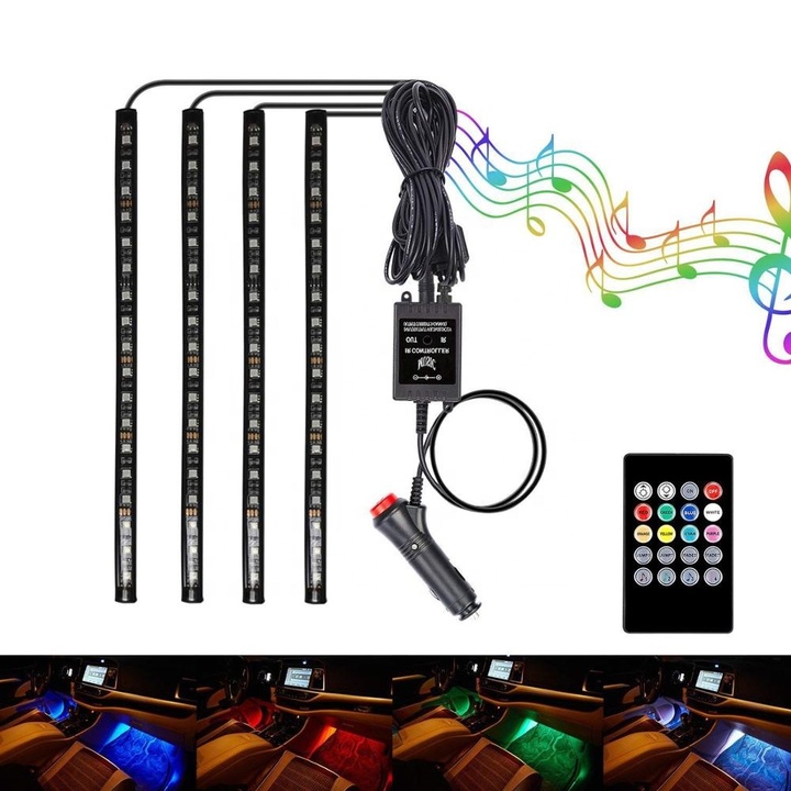 Bộ đèn LED 4 thanh các màu cao cấp đặt gầm xe hơi, ô tô RGB-5050 tích hợp remote điều khiển bật tắt chỉnh chế độ đèn, tự động thay đổi màu sắc êm dịu theo tiếng nhạc