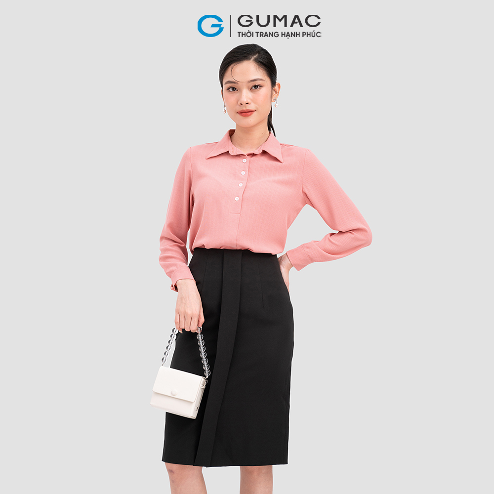 Áo kiểu GUMAC AC11087 phối nút tay dài công sở