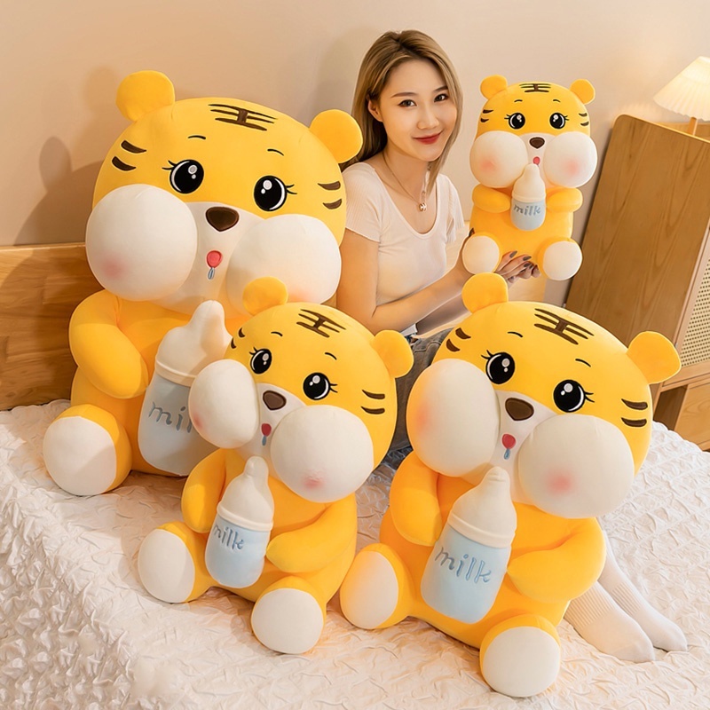 Gấu Bông Hổ Ôm Bình Sữa, Cọp Ôm Bình Sữa Dễ Thương (25cm---&gt;80cm) Vải Miniso Siêu Mềm Mịn, An Toàn, Hàng Cao Cấp Loại 1