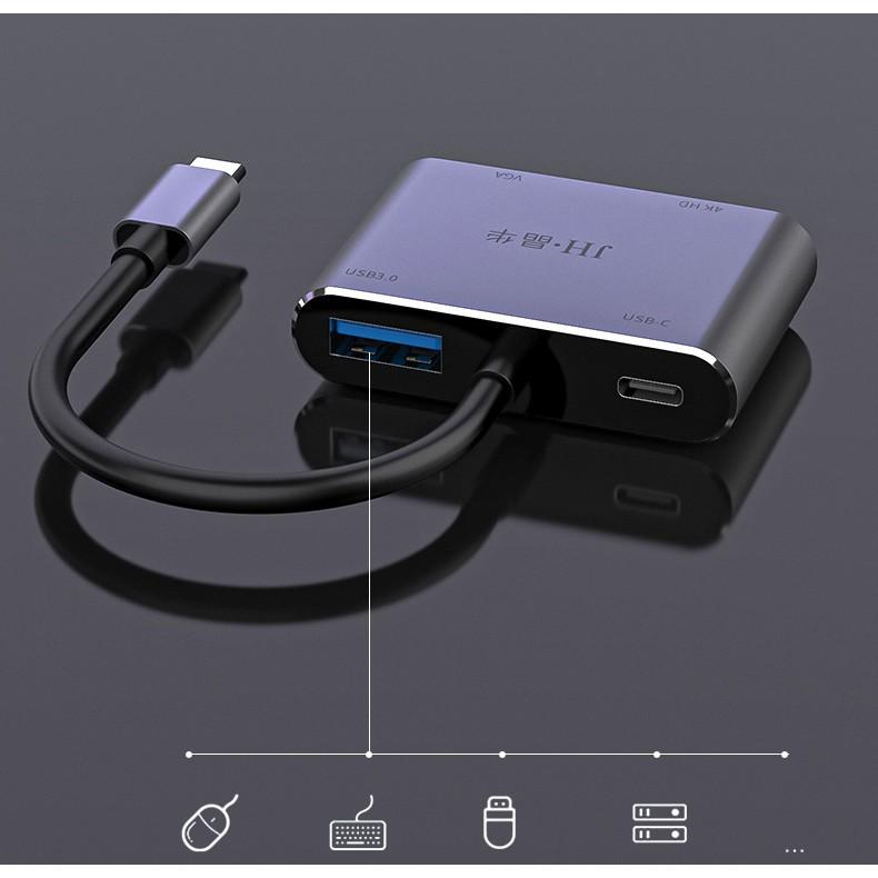 Hub Usb Type-c to HDMI, VGA, Usb và sạc 65w cho Táo, Nintendo Switch - JH z343 - Hồ Phạm