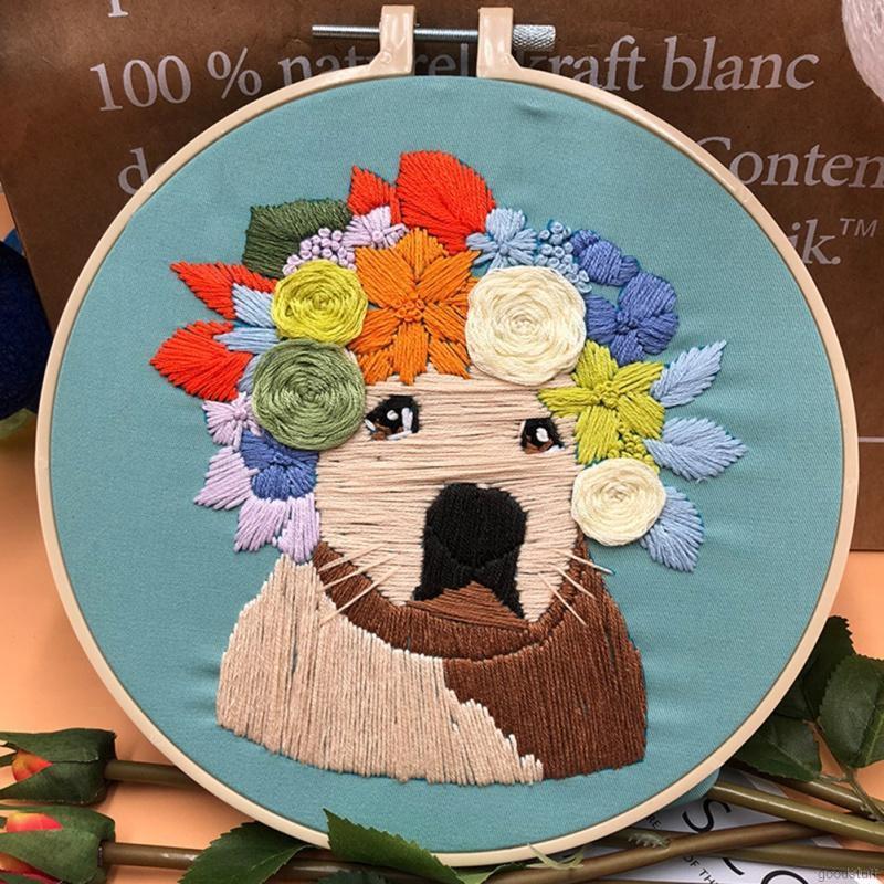 IY Handmade Embroidery Starter Kit With Pattern Cross Stitch Kit With Bamboo Embroidery Hoop