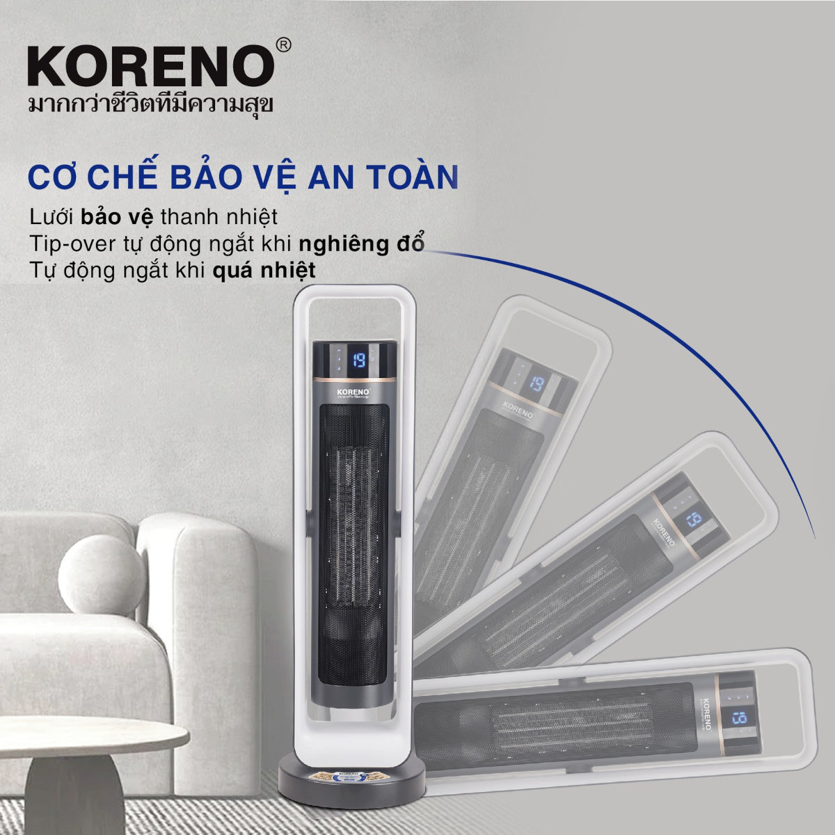 Quạt sưởi gốm Ceramic Koreno Thái Lan KN-557 công suất 2200W kèm khiển từ xa - Hàng chính hãng