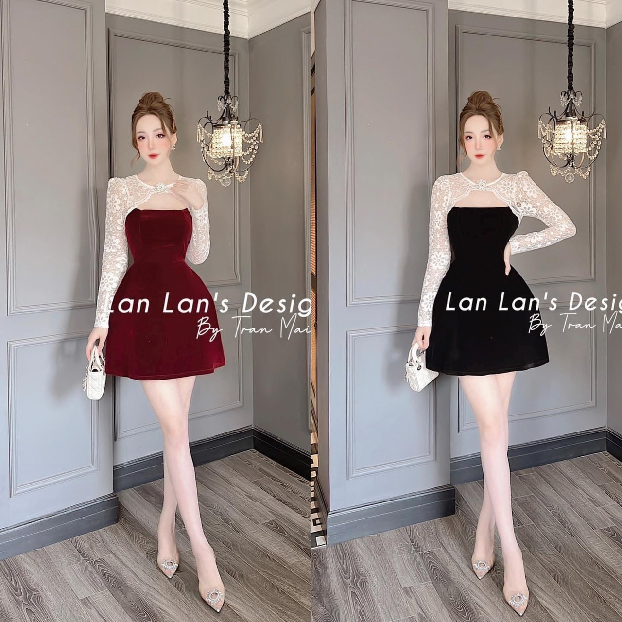 ĐẦM NHUNG KÈM PHỤ KIỆN CÓ MÚT NGỰC CỰC SANG CHẢNH