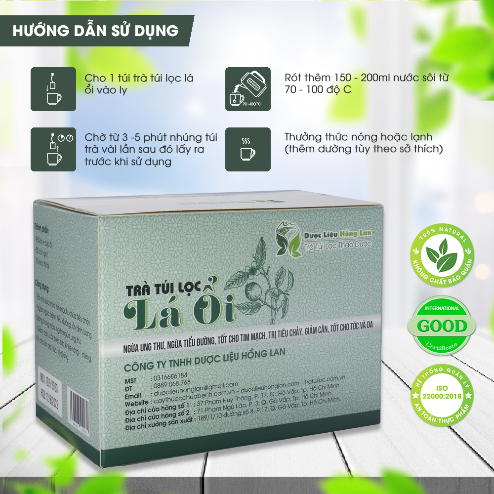 Trà Túi Lọc Lá Ổi 60g (20gói x 3g) Dược Liệu Hồng Lan