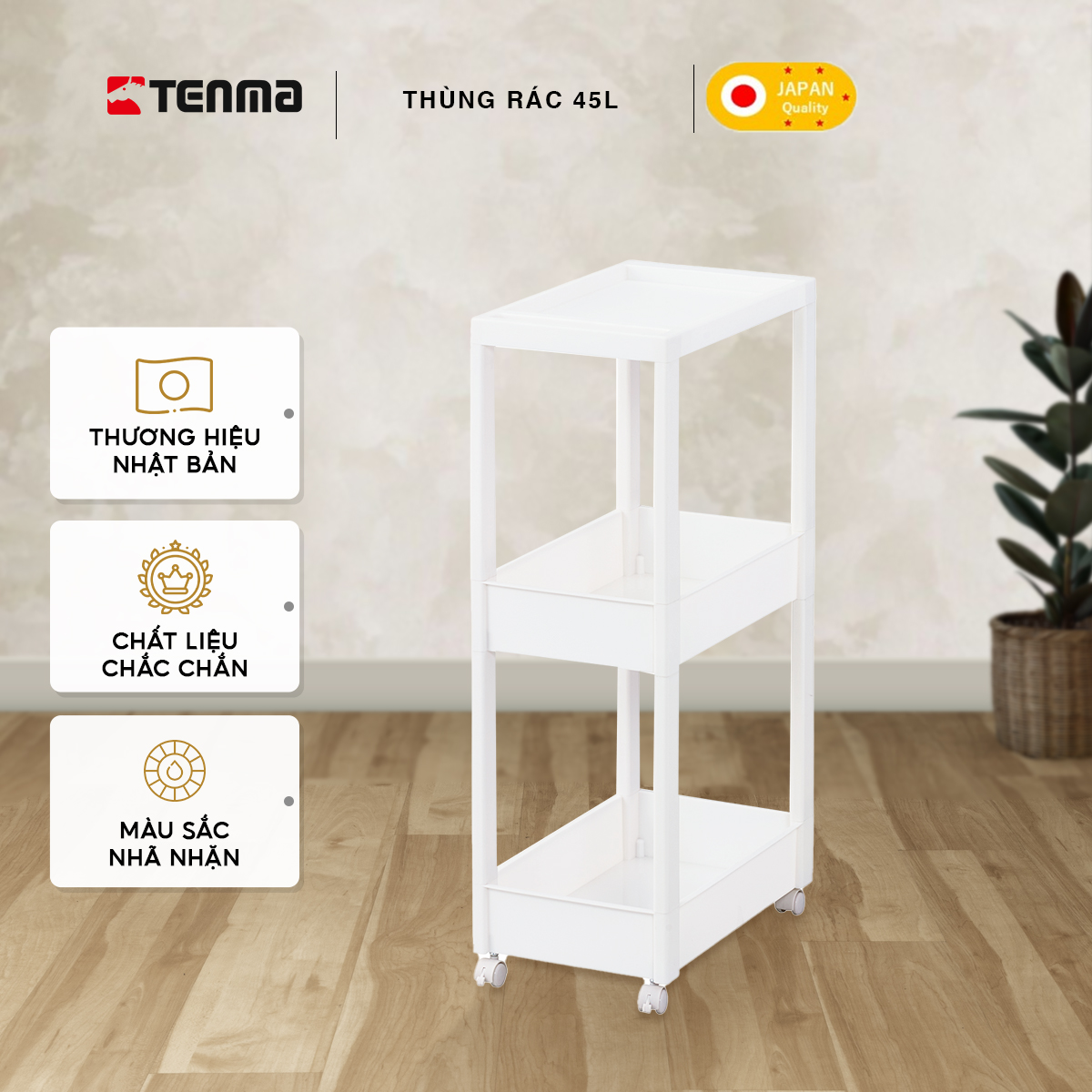Kệ Nhựa Lớn Đa Năng 3 Tầng TENMA, Có Bánh Xe W-002W