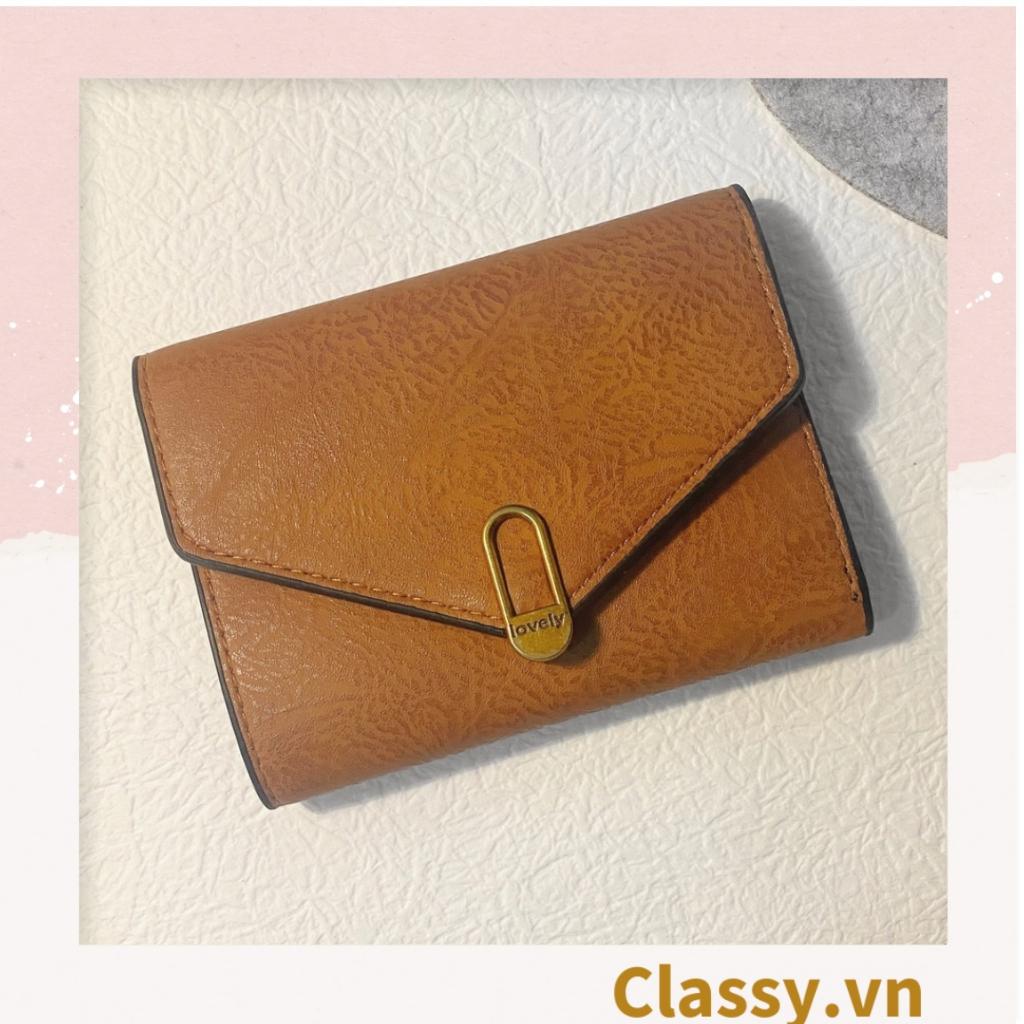 Ví nữ Classy mini, ví dạng gập màu trơn, nhiều ngăn đựng thẻ, có nút bấm T1304