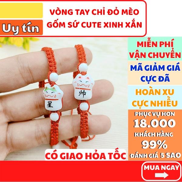 Vòng tay chỉ đỏ mèo cực xinh bằng sứ , phụ kiện thời trang cho nam và nữ thời trang theo phong cách Nhật Bản