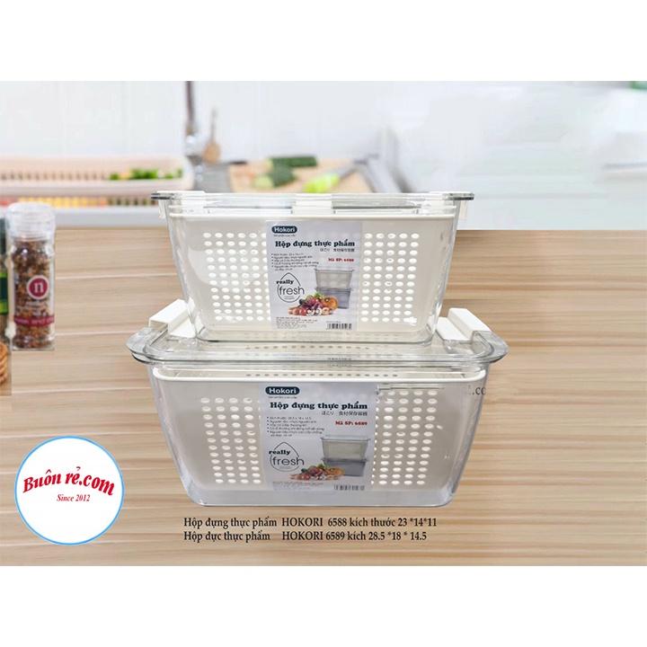 Hộp đựng thực phẩm tủ lạnh 2 lớp Hokori – Hộp bảo quản thức ăn chia ngăn có lỗ thoát nước Việt Nhật (MS 6588 - 6589