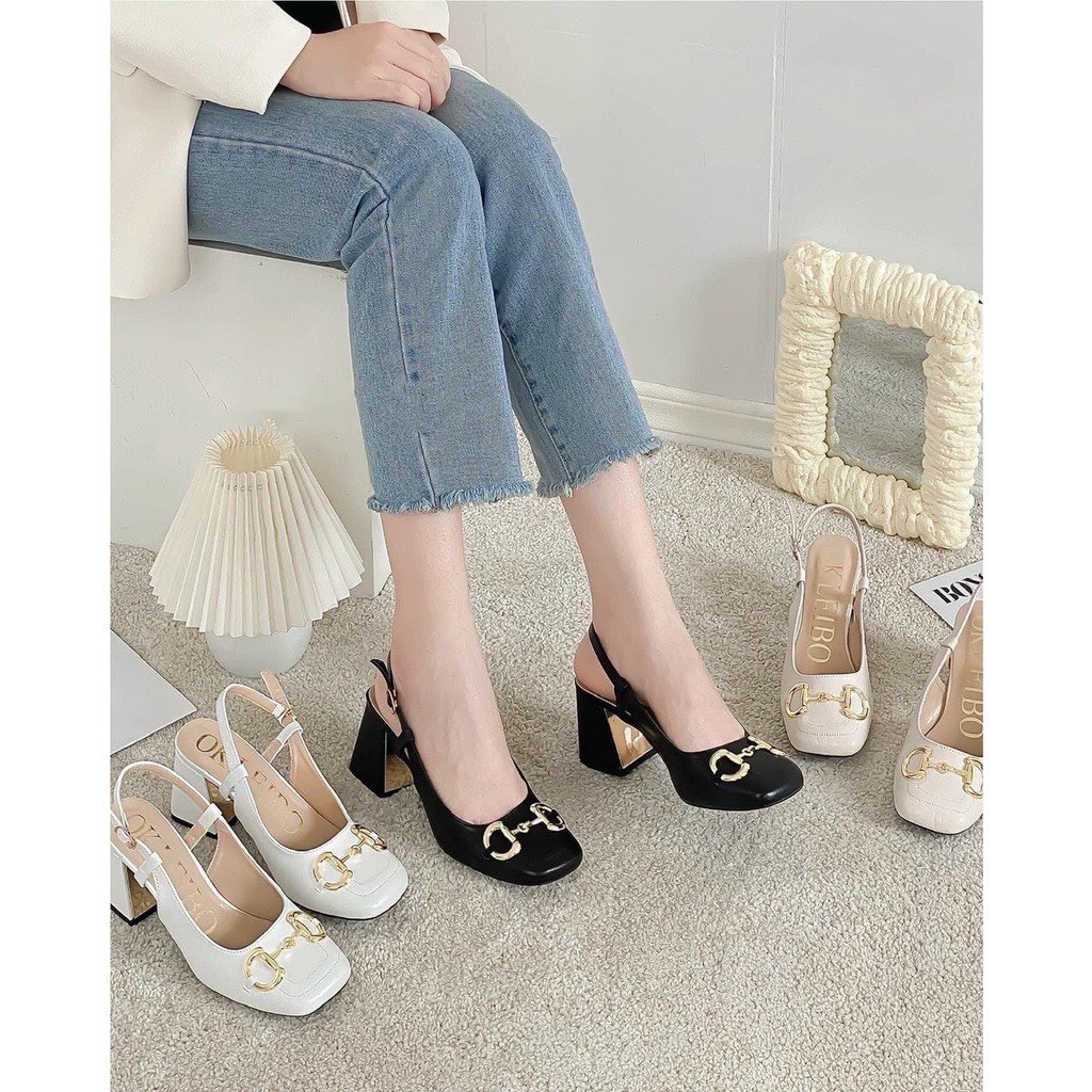 Giày cao gót mũi vuông Sandal hở gót 7p cao cấp hàng đẹp xịn xò sang trọng D344