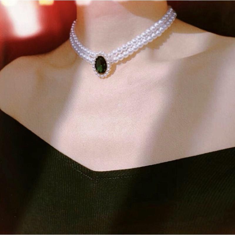 Chocker vòng cổ Ngọc sợi đôi Trai nước ngọt mix mặt bạc 925