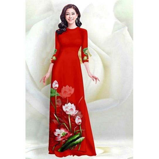 SÉT ÁO DÀI TRUYỀN THỐNG IN HOA SEN + QUẦN DÀI