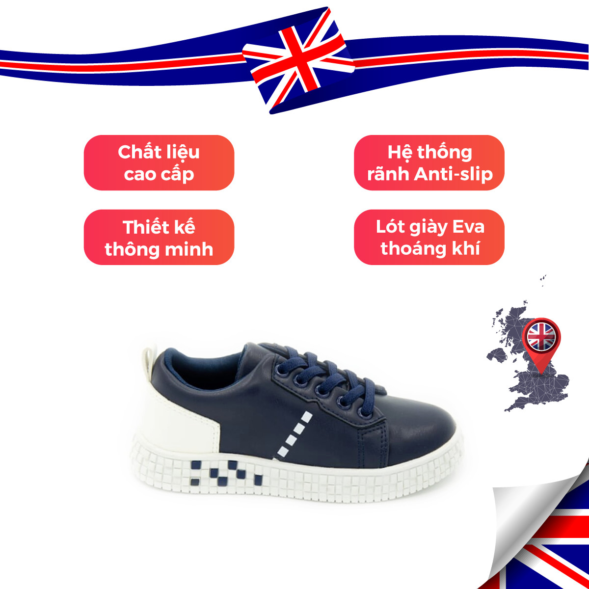 Giày Thể Thao Sneaker Bé Trai Bé Gái Đi Học Cổ Thấp Crown Space UK Active CRUK253 Cho Trẻ em Chất Liệu  Cao Cấp  Siêu Nhẹ Êm Size 28-36/4-14 Tuổi