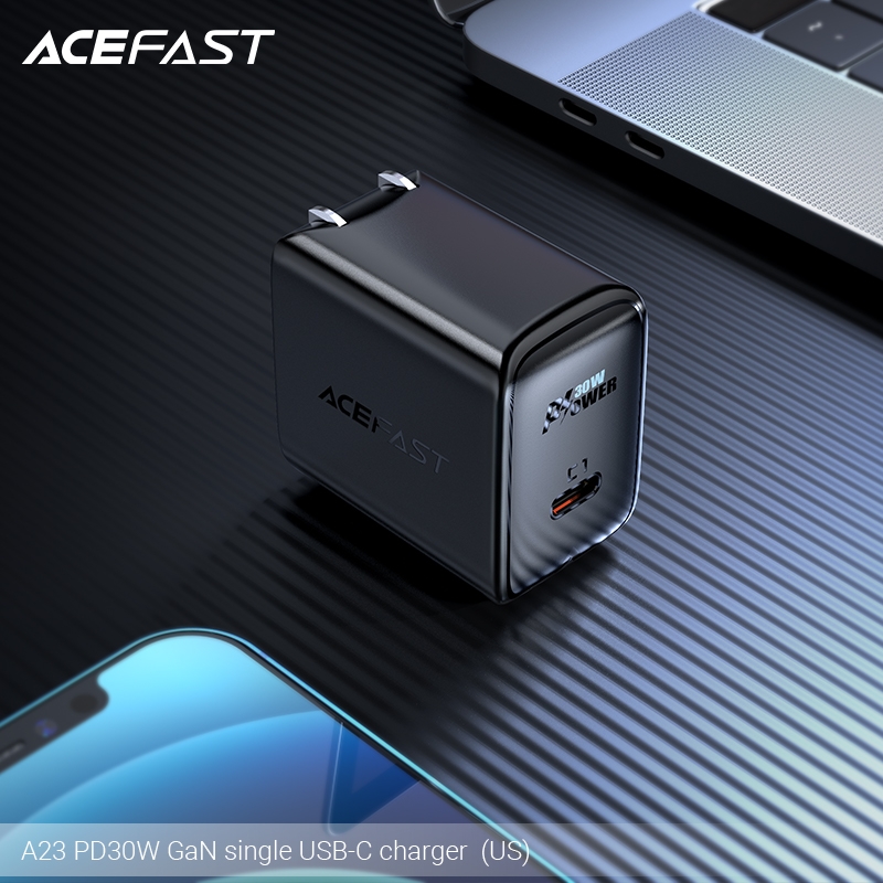 Adapter Sạc Acefast Gan PD 3.0 30W 1 Cổng USB Type-C Chuôi Dẹt US A23 - Hàng Chính Hãng