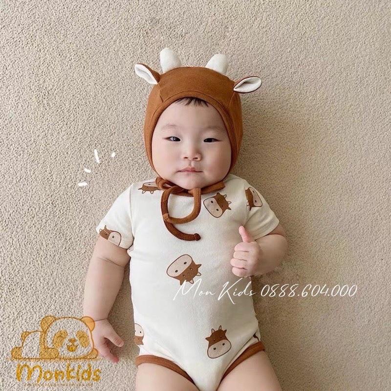 Body bò sữa đùi kèm mũ cho bé trai và bé gái - bodysuit sơ sinh - set body chip - bộ đồ hình con bò sữa áo quần trẻ em