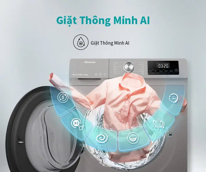 Máy giặt sấy 2IN1 Hisense Inverter 10.5kg WDQA1043BT sạch khuẩn 99.9%, bảo hành 3 năm - HÀNG CHÍNH HÃNG
