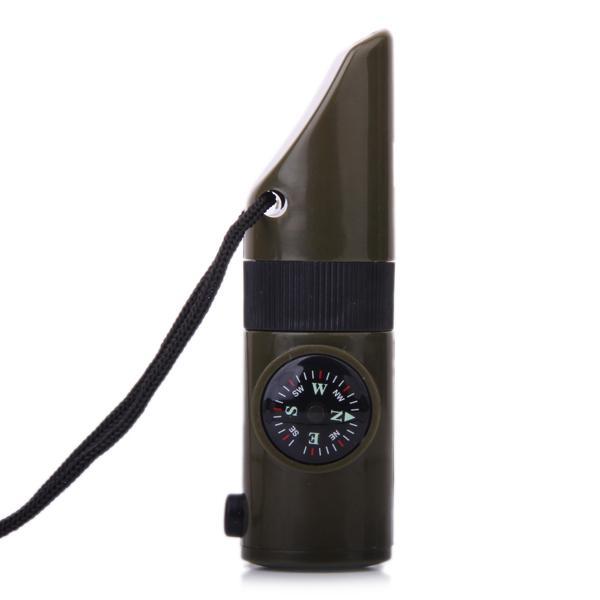 7-in-1 Multifunctional Compass Flashlight Magnifier Thermometer LED Emergency Survival Whistle For Outdoor Hiking Camping Accessory
