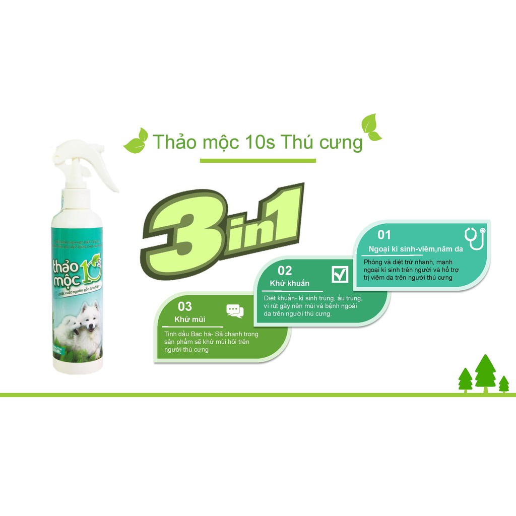 Thuốc Xịt Trị Ve, Bọ Chét, Rận, Nấm Da Cho vật nuôi THẢOMỘC10S 250ml Sinh Học