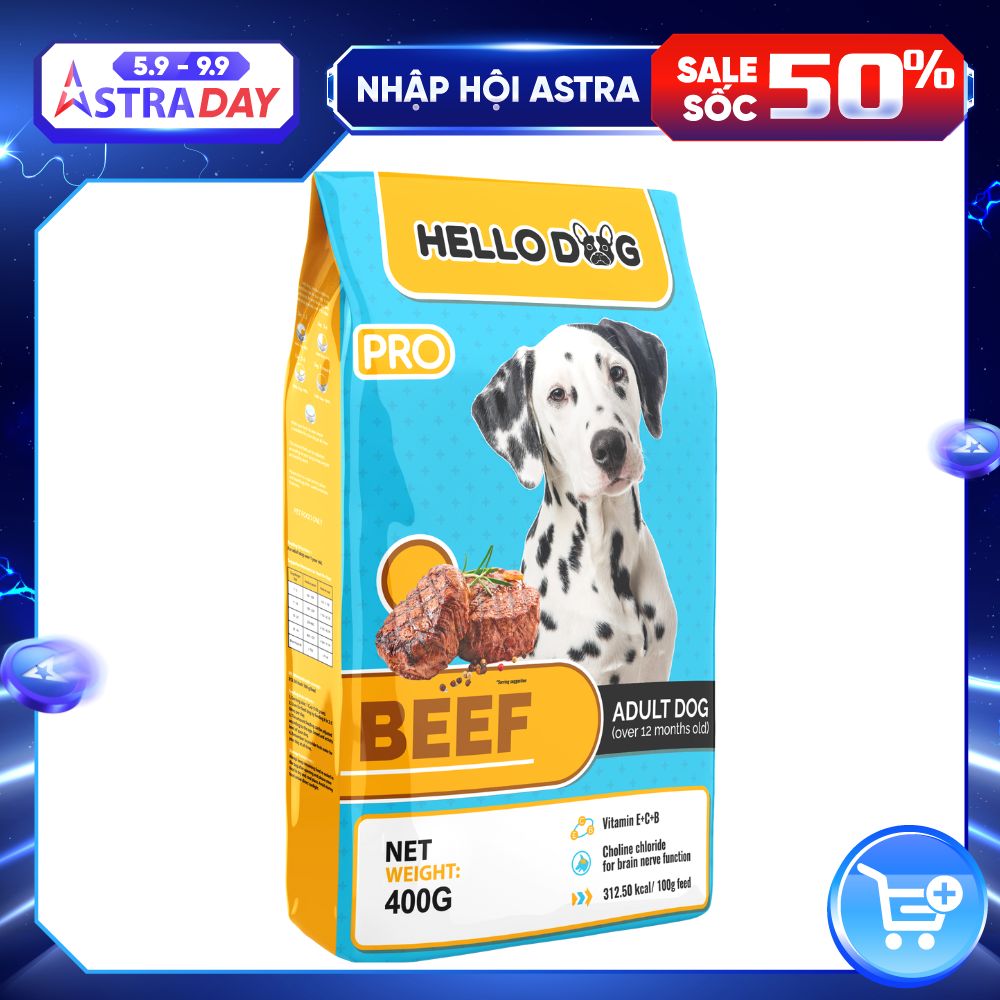 Thức Ăn Chó Dạng Hạt Cao Cấp Hương Vị Bò Hello Dog Beef 400G