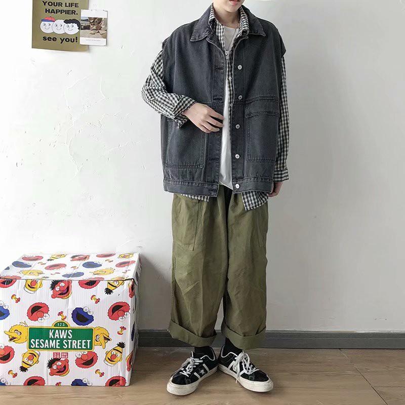 Áo Khoác Denim Không Tay Phong Cách Retro Nam Tính