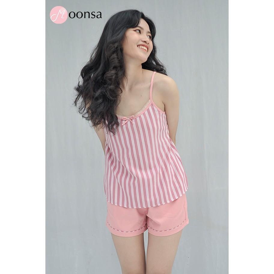 Bộ Ngủ 2 Dây Hồng Sọc