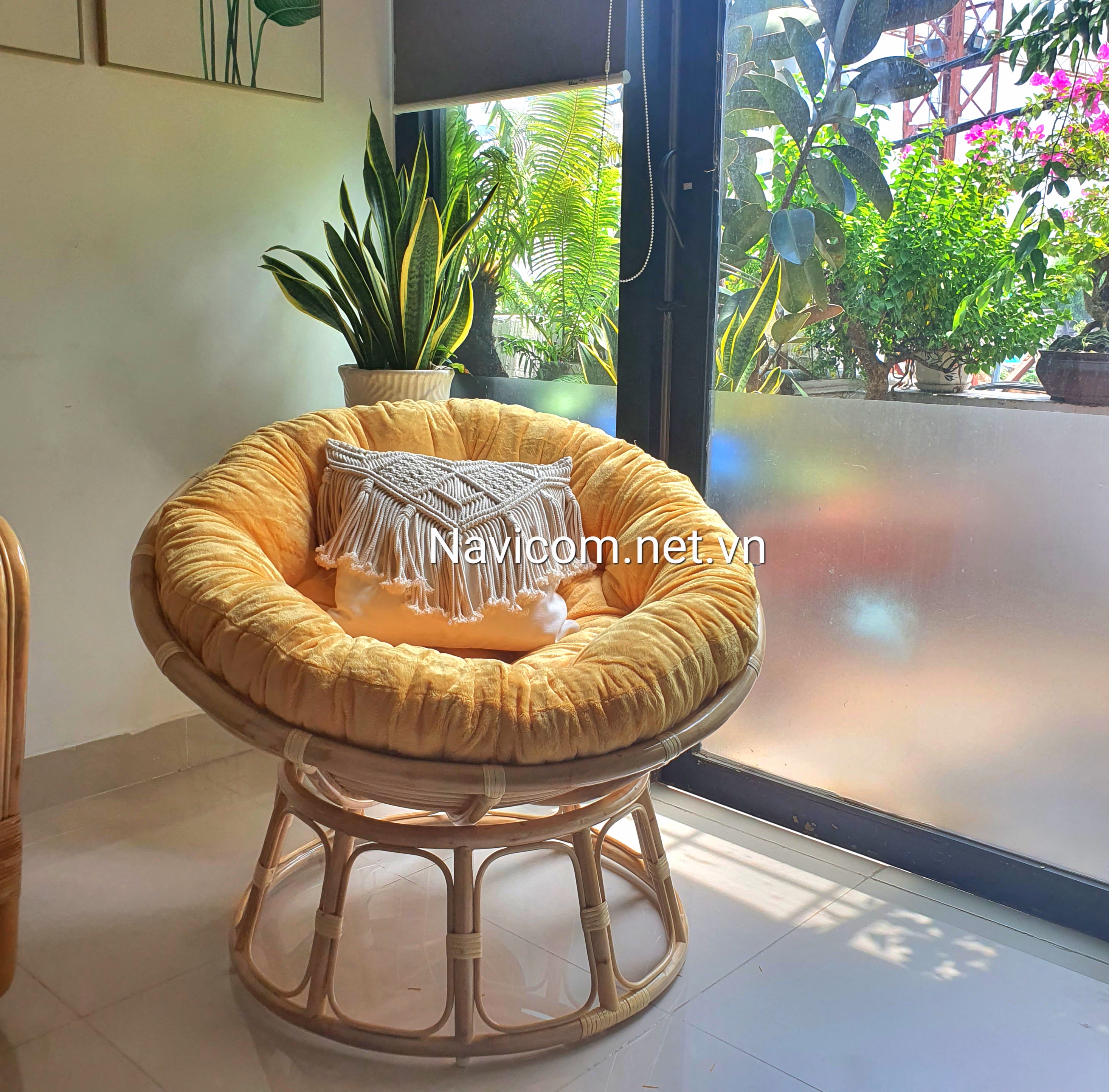 Ghế papasan size 1m ( nệm nhung cao cấp vàng)