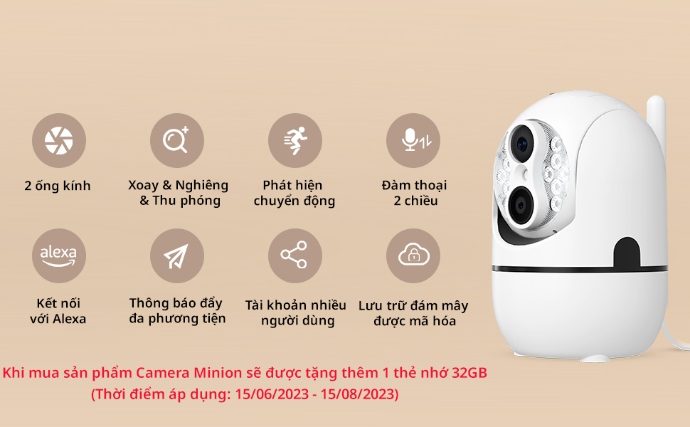 Camera Wifi IPC360 Minion trong nhà dáng nhỏ gọn, xoay 360 độ, thu phóng 10 lần (Hàng chính hãng)
