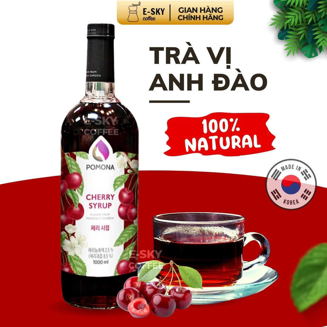 Siro Anh Đào POMONA Cherry Syrup Nguyên Liệu Pha Chế Hàn Quốc Chai Thủy Tinh 1 lít